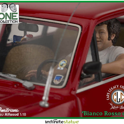 Amitrano su Alfasud posąg z żywicy 1:18 samochód nieskończony posąg Carlo Verdone biały czerwony i zielony
